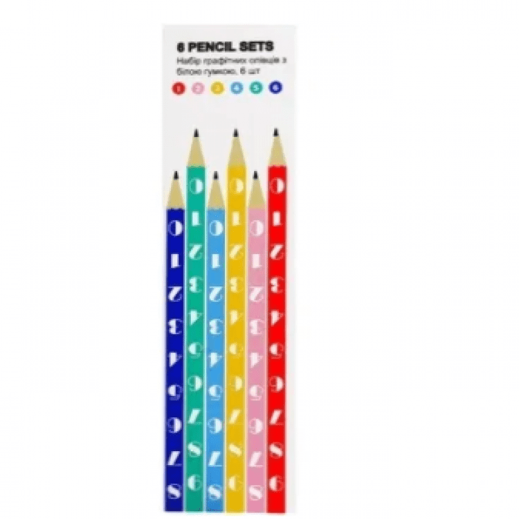 Набір графітових олівців ID з гумкою 6шт - image-0